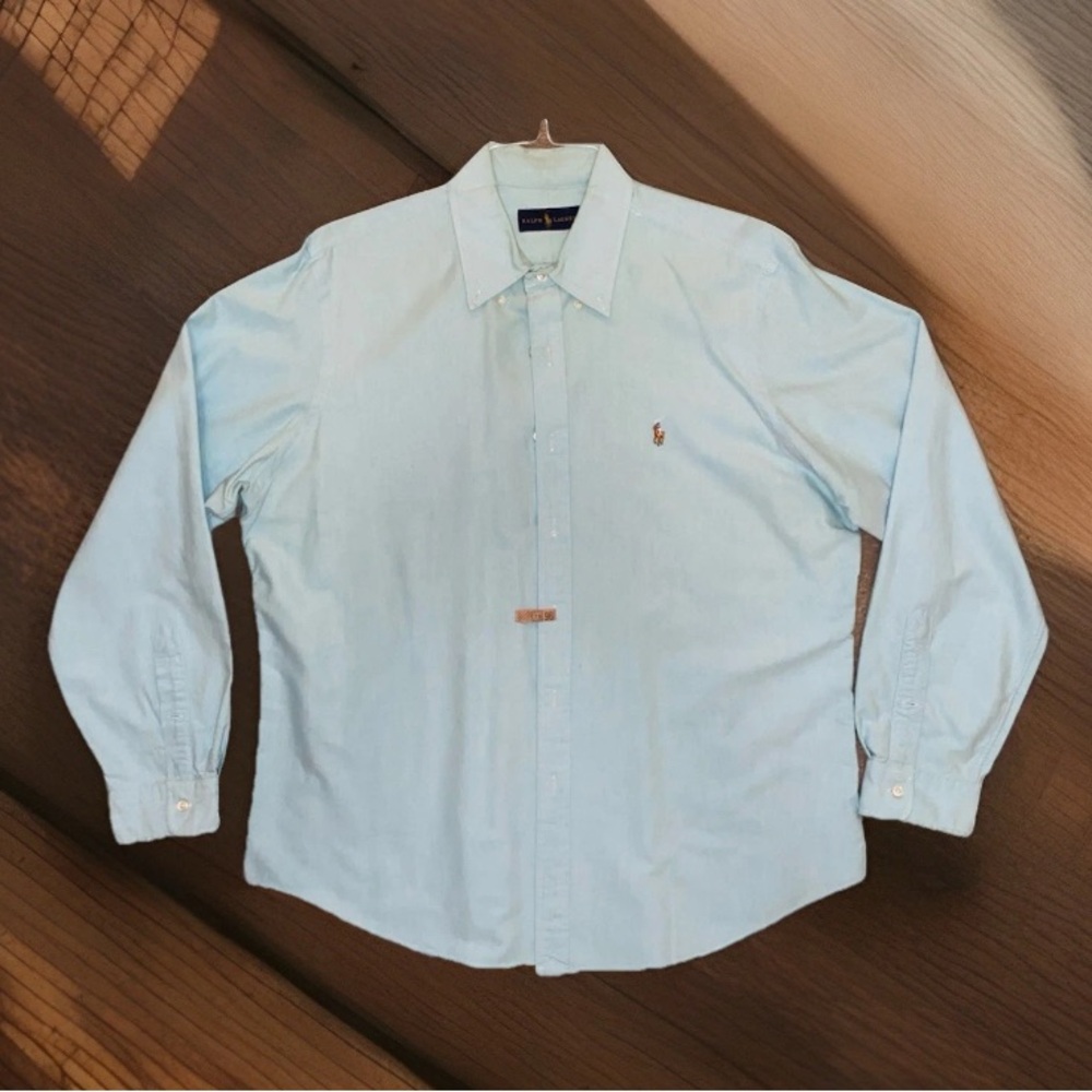 Men’s POLO RALPH LAUREN Light Blue Long Sleeve Oxford Shirt w/ Flesh Pony | XL